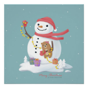 Póster Feliz Natal: Arte de Ilustração de Neve