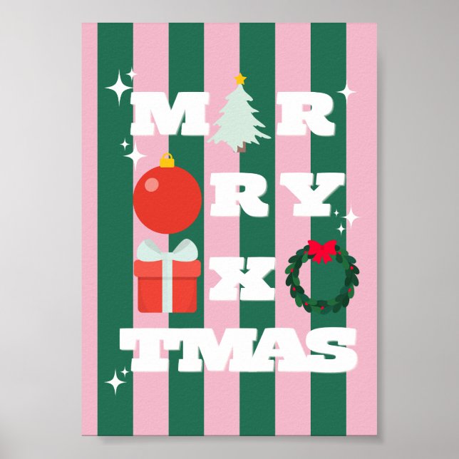 Poster Feliz Natal | Arte Retro de Natal com Estilo Prepp (Frente)