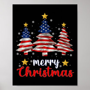 Poster Feliz Natal Árvore Americana Bandeira Engraçada No