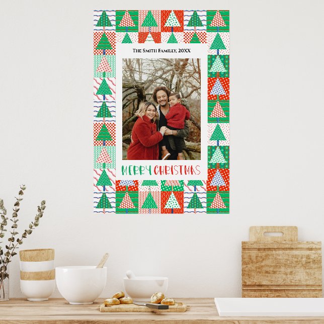 Poster Feliz Natal Árvores de Natal Modernas em Patchwork (Cozinha)