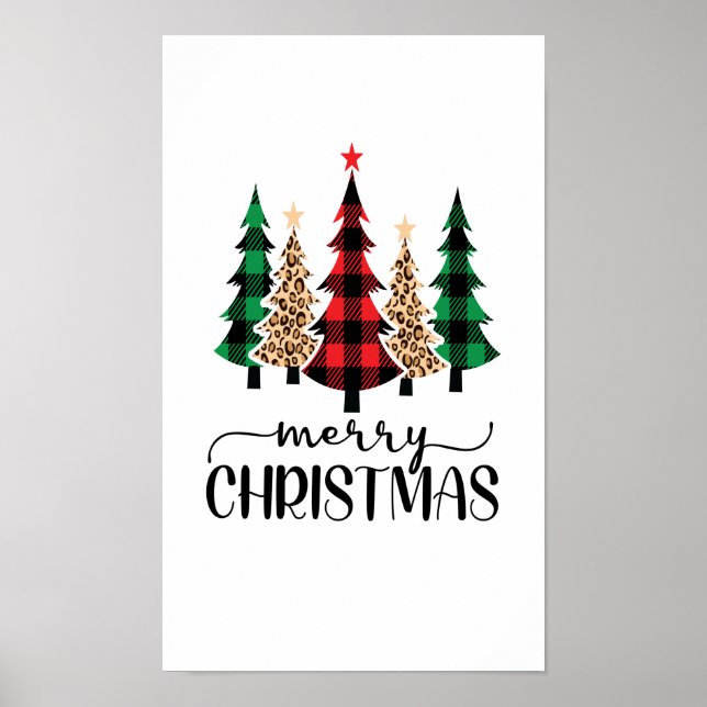 Poster Feliz Natal Árvores Xadrez Vermelho Verde (Frente)