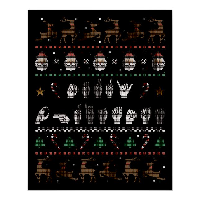 Póster Feliz Natal - ASL American Sign Language II (Frente)