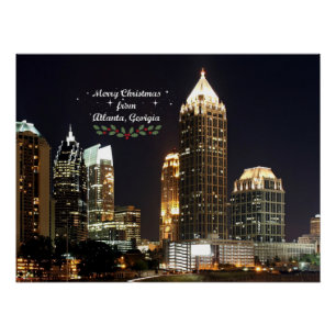 Póster Feliz Natal, Atlanta, Georgia Skyline