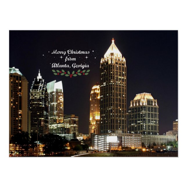 Póster Feliz Natal, Atlanta, Georgia Skyline (Frente)