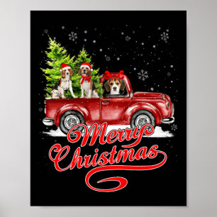 Poster Feliz Natal Beagle Dogs Papais noeis Reindeer Red