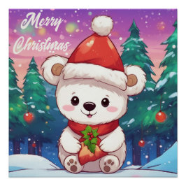 Póster Feliz Natal Bebê Polar Urso Branco