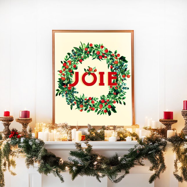 Poster Feliz Natal Berry Wreath Joy French (Criador carregado)
