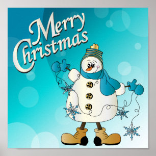 Poster Feliz Natal Blue Snowman
