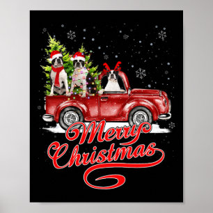 Poster Feliz Natal Boston Terrier Dogs Reindeer Papais no