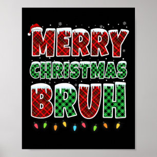 Poster Feliz Natal Bruh Luzes de Natal Xadrez Vermelho Ve