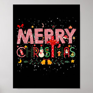 Poster Feliz Natal Buffalo Xadrez Vermelha Família Papais