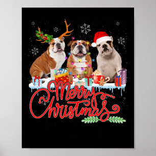 Poster Feliz Natal Bulldog Papais noeis Reindeer Light