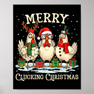Poster Feliz Natal Cacarejando Fazenda de Frangos Animal