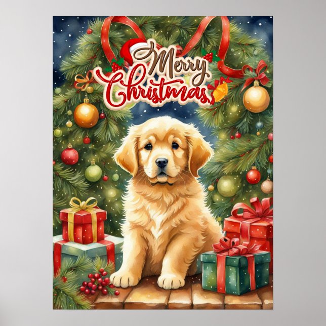 Poster Feliz Natal Cachorro e Árvore de Natal (Frente)