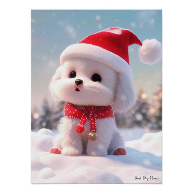 Póster Feliz Natal, Cachorro Maltês Cachorro 01 - Feliz C (Frente)