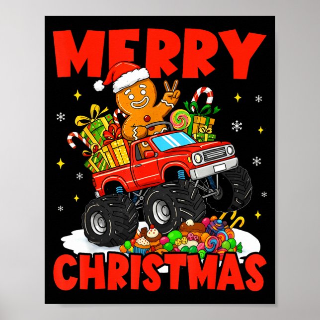 Poster Feliz Natal Caminhão Monstro Engraçado Biscoito de (Frente)