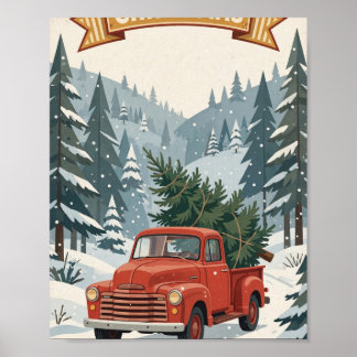Poster Feliz Natal — Caminhão Vermelho Retro com Árvore