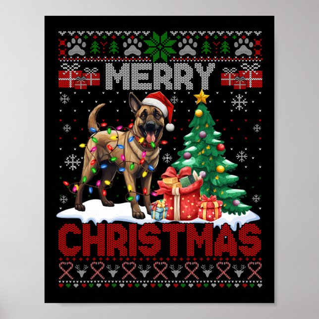 Poster Feliz Natal Cão Belga Malinois Lover Ugly Xm (Frente)