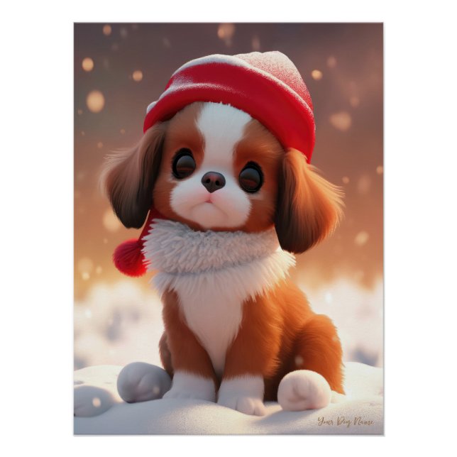 Póster Feliz Natal, Cavalier King Charles Spaniel Dog (Frente)