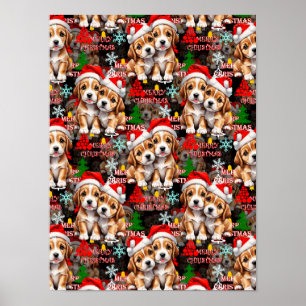 Poster Feliz Natal Chapéu do Papai Noel Cachorro Design -