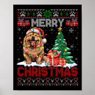 Poster Feliz Natal Chow Chow Dog Família Feia Xm