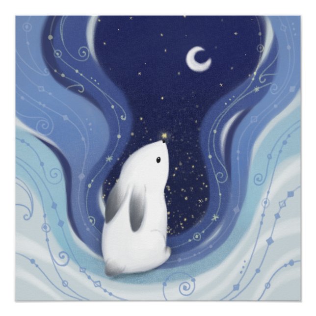 Póster Feliz Natal: Coelhinho, Lua e Estrelas (Frente)