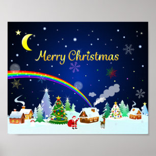 Poster Feliz Natal com a Lua Crescente