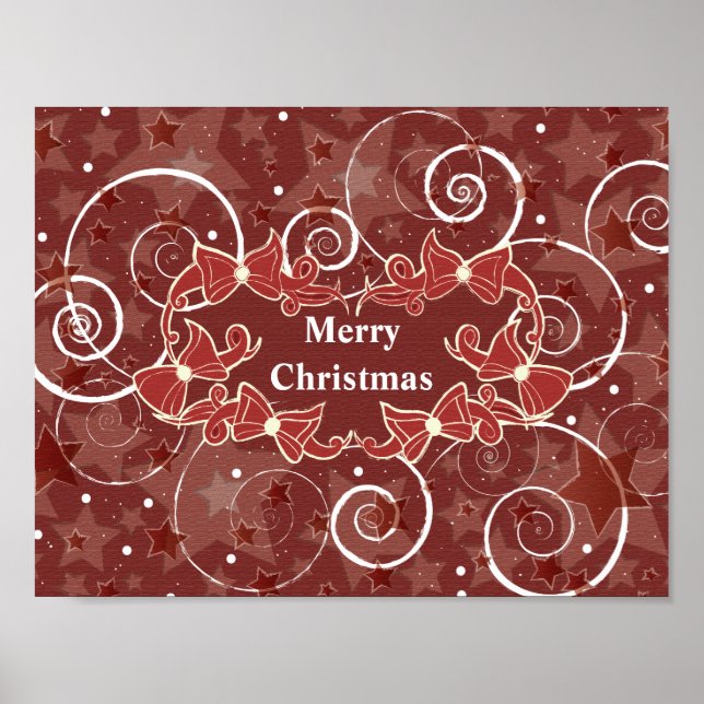 Póster Feliz Natal com arcos e estrelas (Frente)