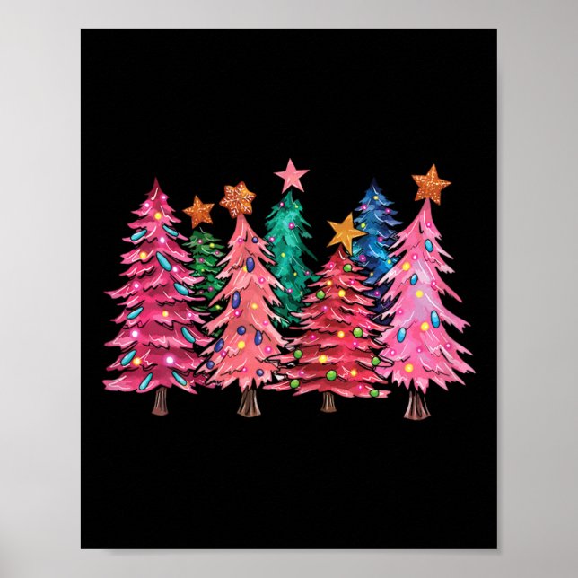 Poster Feliz Natal Com Árvores Rosa Fantasia De Natal Men (Frente)