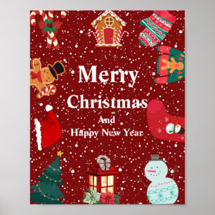 Poster Feliz Natal com neve. feriado vermelho