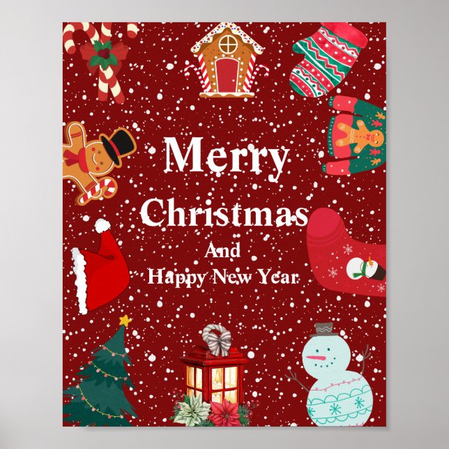 Poster Feliz Natal com neve. feriado vermelho (Frente)