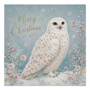 Póster Feliz Natal Coruja Nevada Terra de Encantamento de