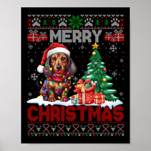Poster Feliz Natal Dachshund Dog Lover Família Feia Xm