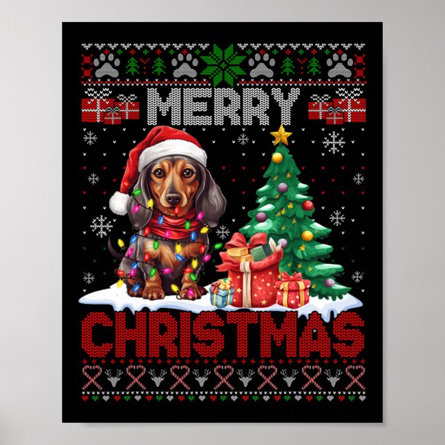 Poster Feliz Natal Dachshund Dog Lover Família Feia Xm (Frente)