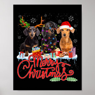 Poster Feliz Natal Dachshund Dogs Papais noeis Reindeer L
