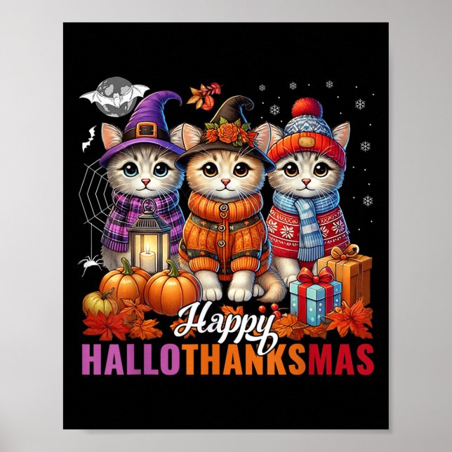 Poster Feliz Natal de Ação de Graças de Halloween HalloOb (Frente)