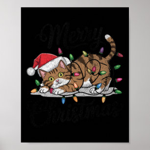Poster Feliz Natal de Gato Negro Assustador Halloween