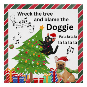 Póster Feliz Natal De Gato Negro E Cachorro
