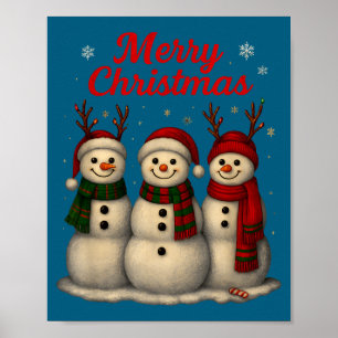 Poster Feliz Natal Design de Boneco de Neve Fofo