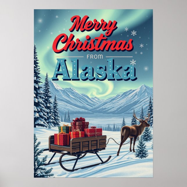 Poster Feliz Natal Do Alaska Retro (Frente)