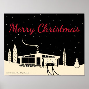 Poster Feliz Natal do meio século Snowscene-Preto