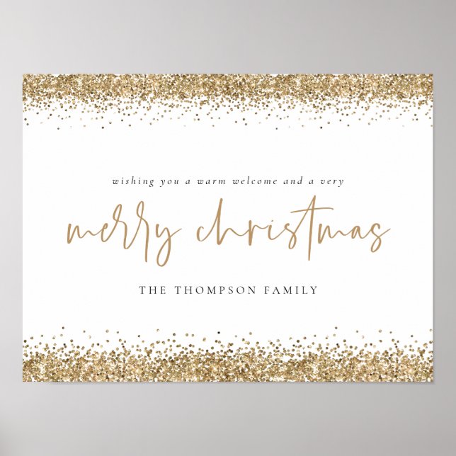 Poster Feliz Natal Dourado Nome Branco da Glitter (Frente)