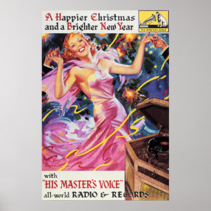 Poster Feliz Natal e Ano Novo Victor RCA Antigo Anúncio