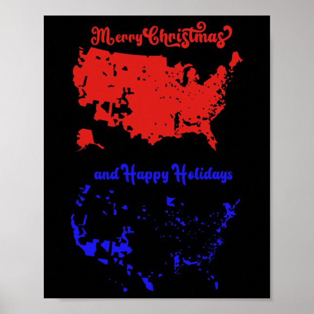 Poster Feliz Natal E Feliz Mapa Festivo Dos Eua (Frente)