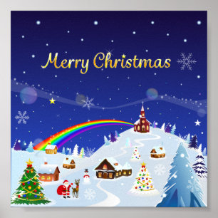 Poster Feliz Natal e papai noel do arco-íris