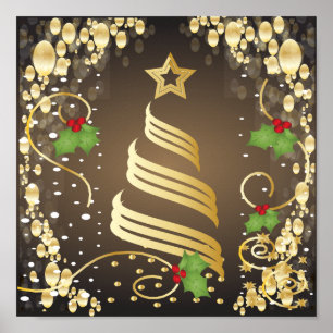 Póster Feliz Natal Earthtone festivo Brown e ouro