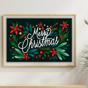 Póster Feliz Natal Elegante - Script de Caligrafia Floral