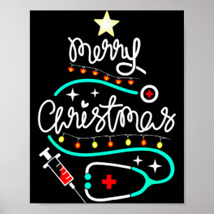Poster Feliz Natal Enfermeira Médico Estetoscópio Natal
