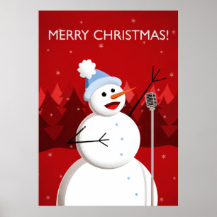 Póster Feliz Natal feliz do boneco de neve do canto
