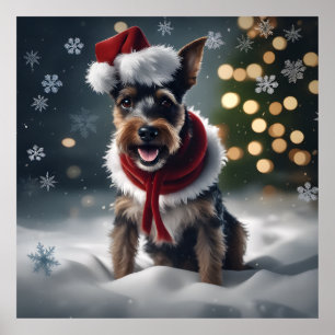 Poster Feliz Natal Festivo Cachorro com Papai Noel
